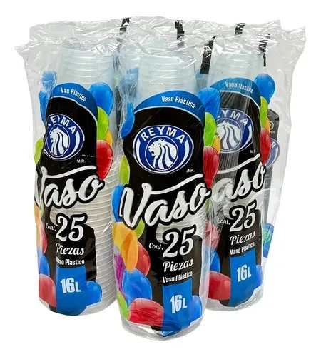 VASO PLASTICO 16L LARGO REYMA 25 PZAS